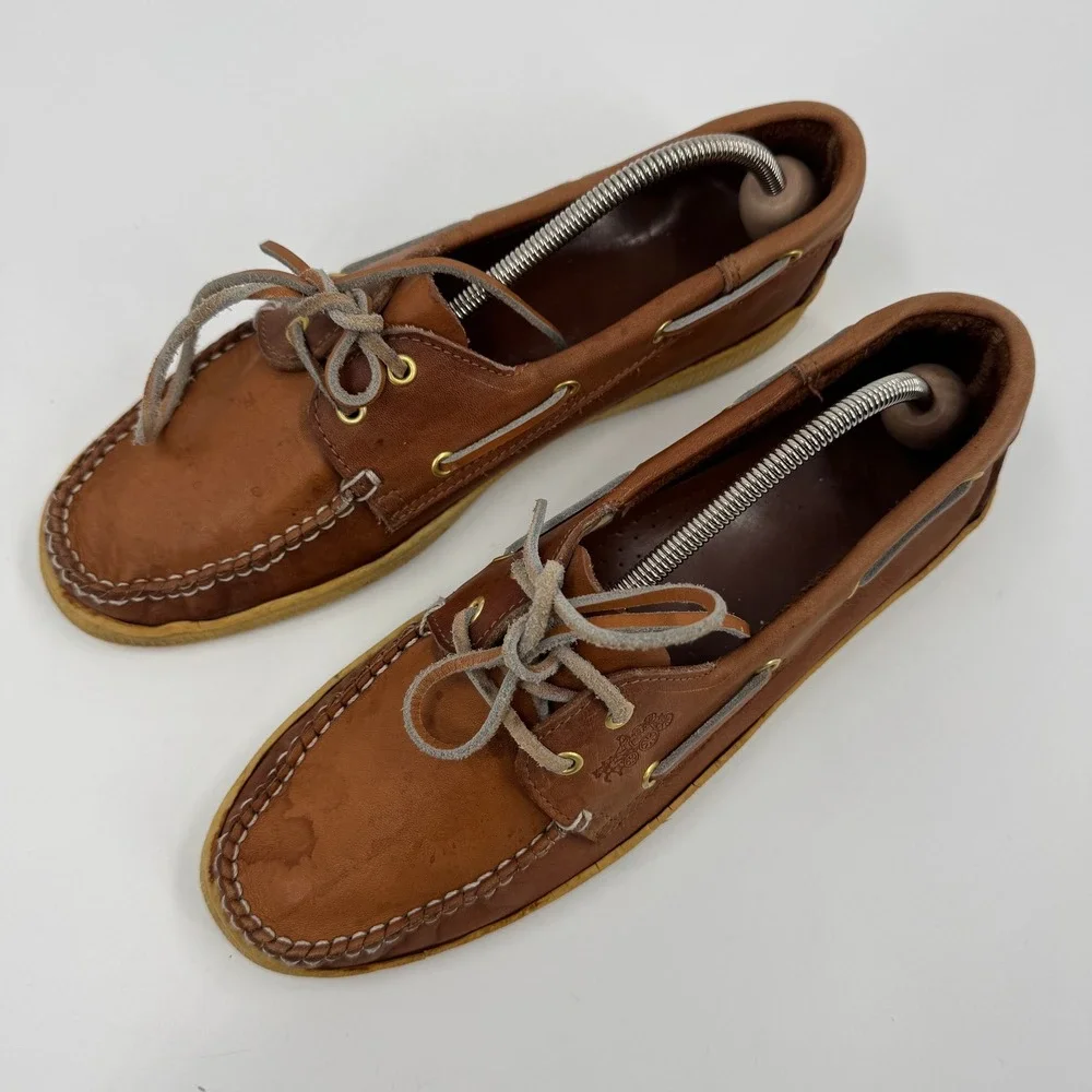 Vintage Coach Leather Boat Shoes Tan Brown Made in Italy‎ Deck Shoes Mens 8.5